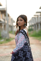 khanduapata White & Black Multi Colour Box Design Cotton Saree For Women | Grocsy