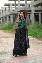 khanduapata Black & Green Body Design Cotton Saree For Women | Grocsy