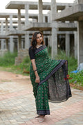 khanduapata Black & Green Body Design Cotton Saree For Women | Grocsy