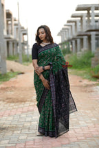 khanduapata Black & Green Body Design Cotton Saree For Women | Grocsy