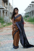 khanduapata Black & Brown Body Design Cotton Saree For Women | Grocsy