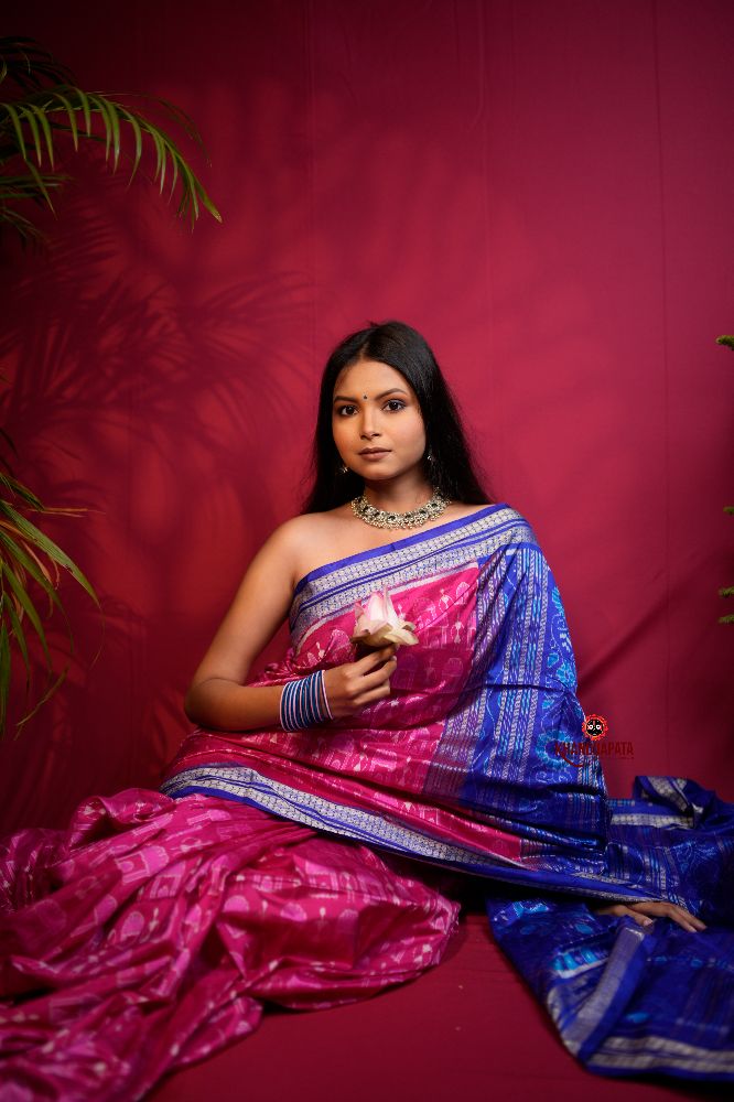 khanduapata Blue & Red Tribal Design Silk Saree For Women | Grocsy