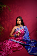 khanduapata Blue & Red Tribal Design Silk Saree For Women | Grocsy