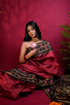 khanduapata Black & Maroon Colour Double Border Dot Design Silk Saree For Women | Grocsy