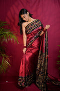 khanduapata Black & Maroon Colour Double Border Dot Design Silk Saree For Women | Grocsy