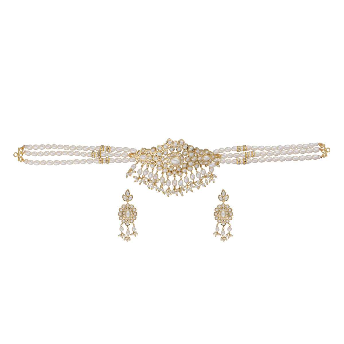 J Pearls Vansha 3 Lines Round Pearl Choker - Real Pearl Jewelry | Grocsy