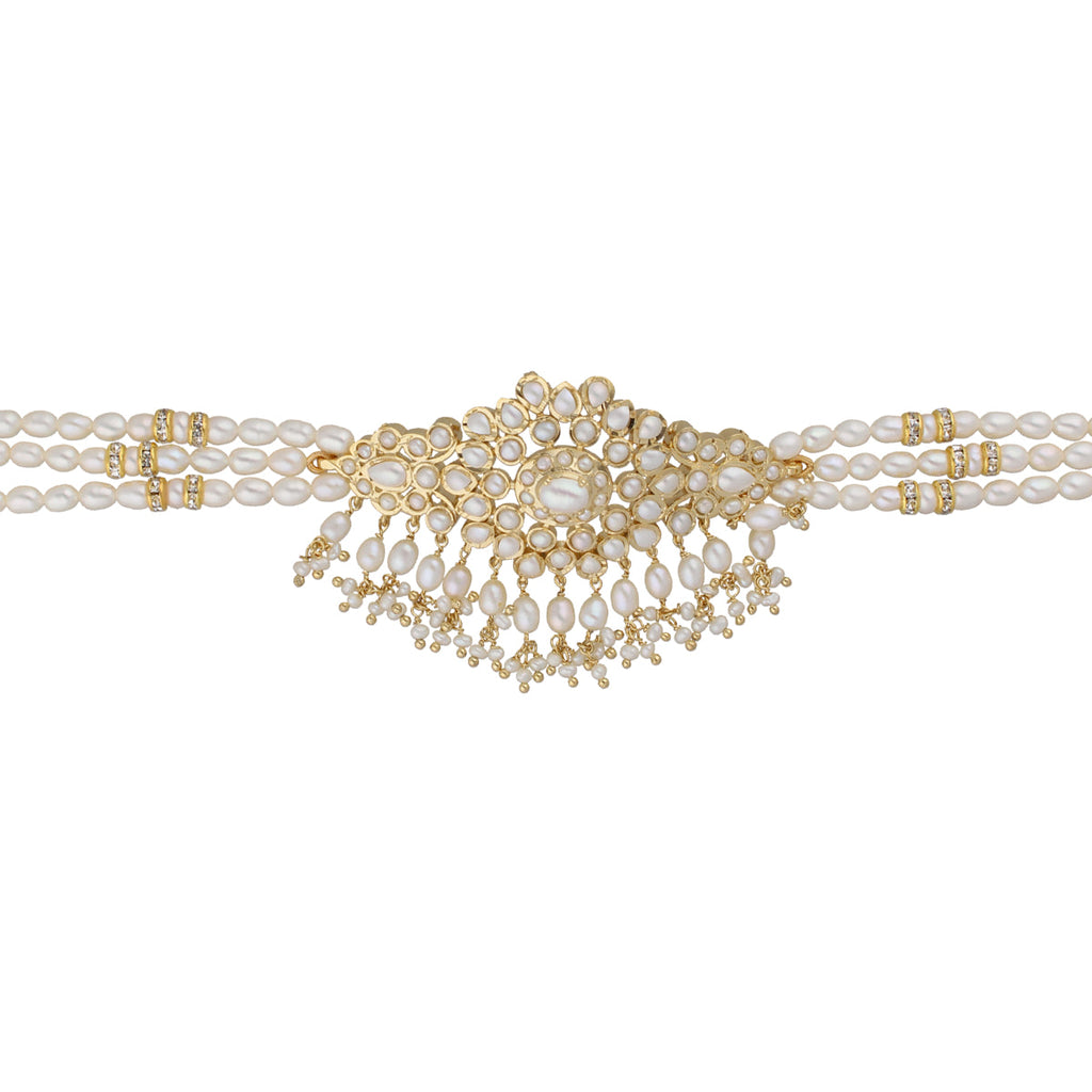J Pearls Vansha 3 Lines Round Pearl Choker - Real Pearl Jewelry | Grocsy