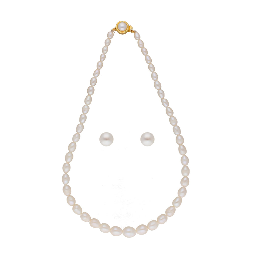 J Pearls White Graded Oval Pearl Necklace - Real Pearl Jewelry | Grocsy