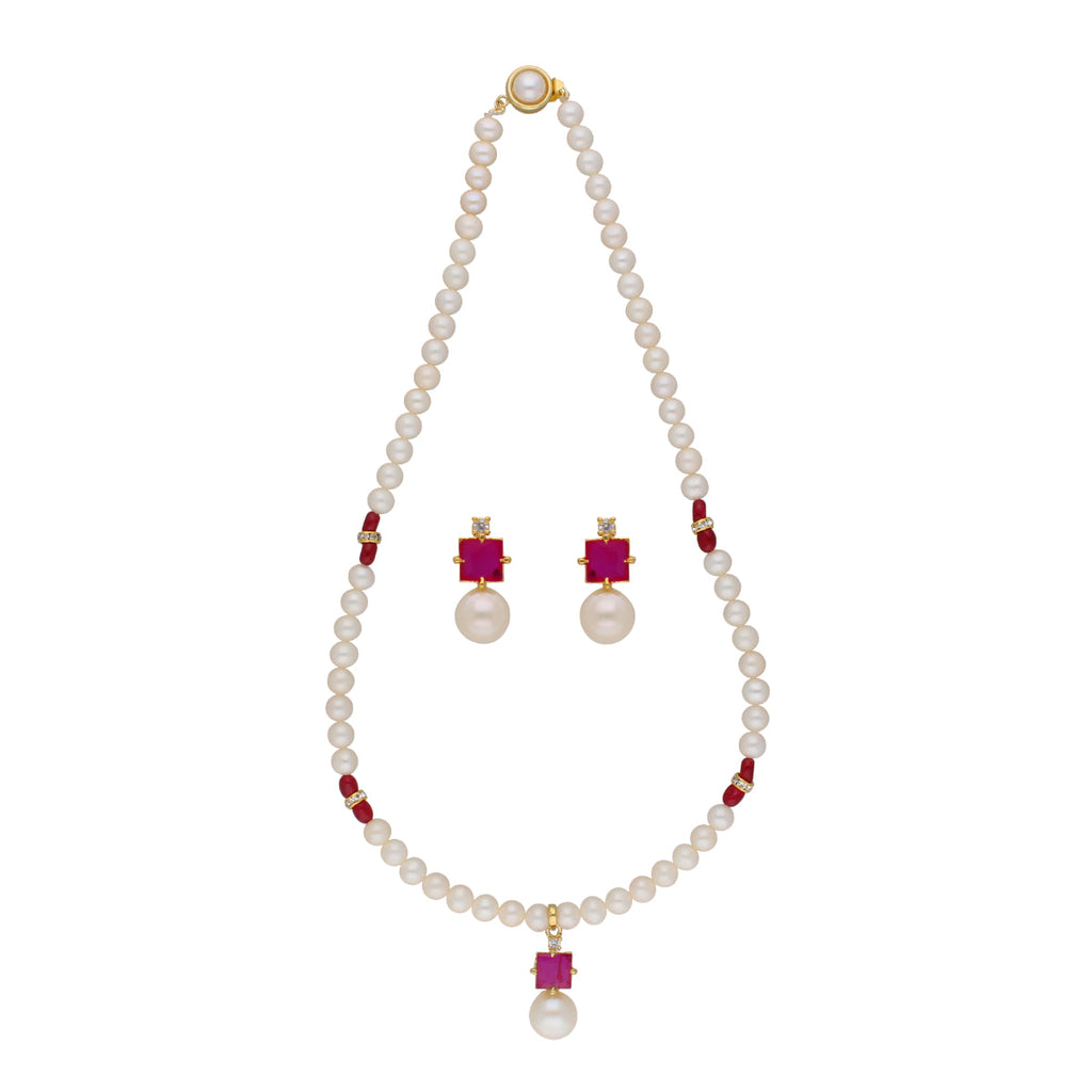 J Pearls Classic Red Pearl Pendant Set - Real Pearl Jewelry | Grocsy