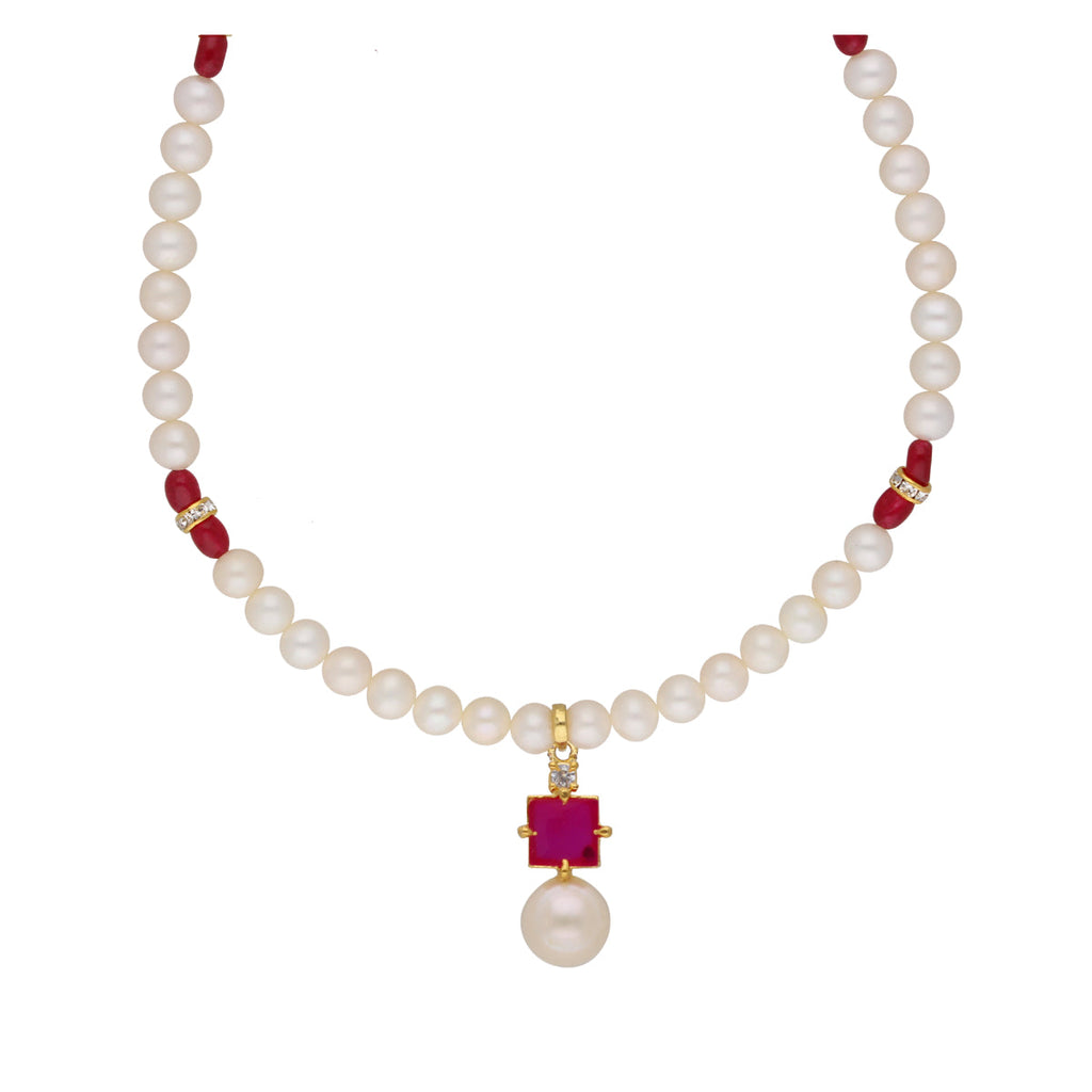 J Pearls Classic Red Pearl Pendant Set - Real Pearl Jewelry | Grocsy