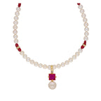 J Pearls Classic Red Pearl Pendant Set - Real Pearl Jewelry | Grocsy