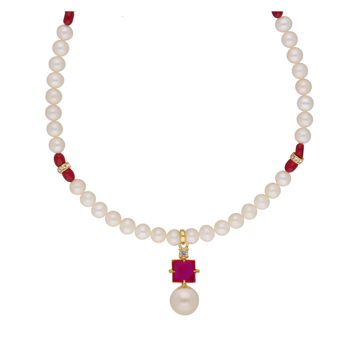 J Pearls Classic Red Pearl Pendant Set - Real Pearl Jewelry | Grocsy
