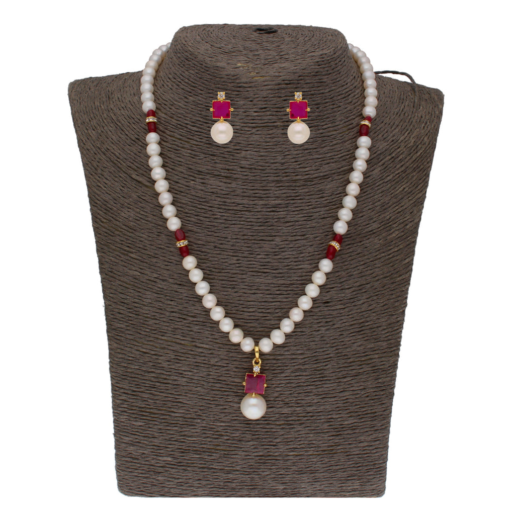 J Pearls Classic Red Pearl Pendant Set - Real Pearl Jewelry | Grocsy