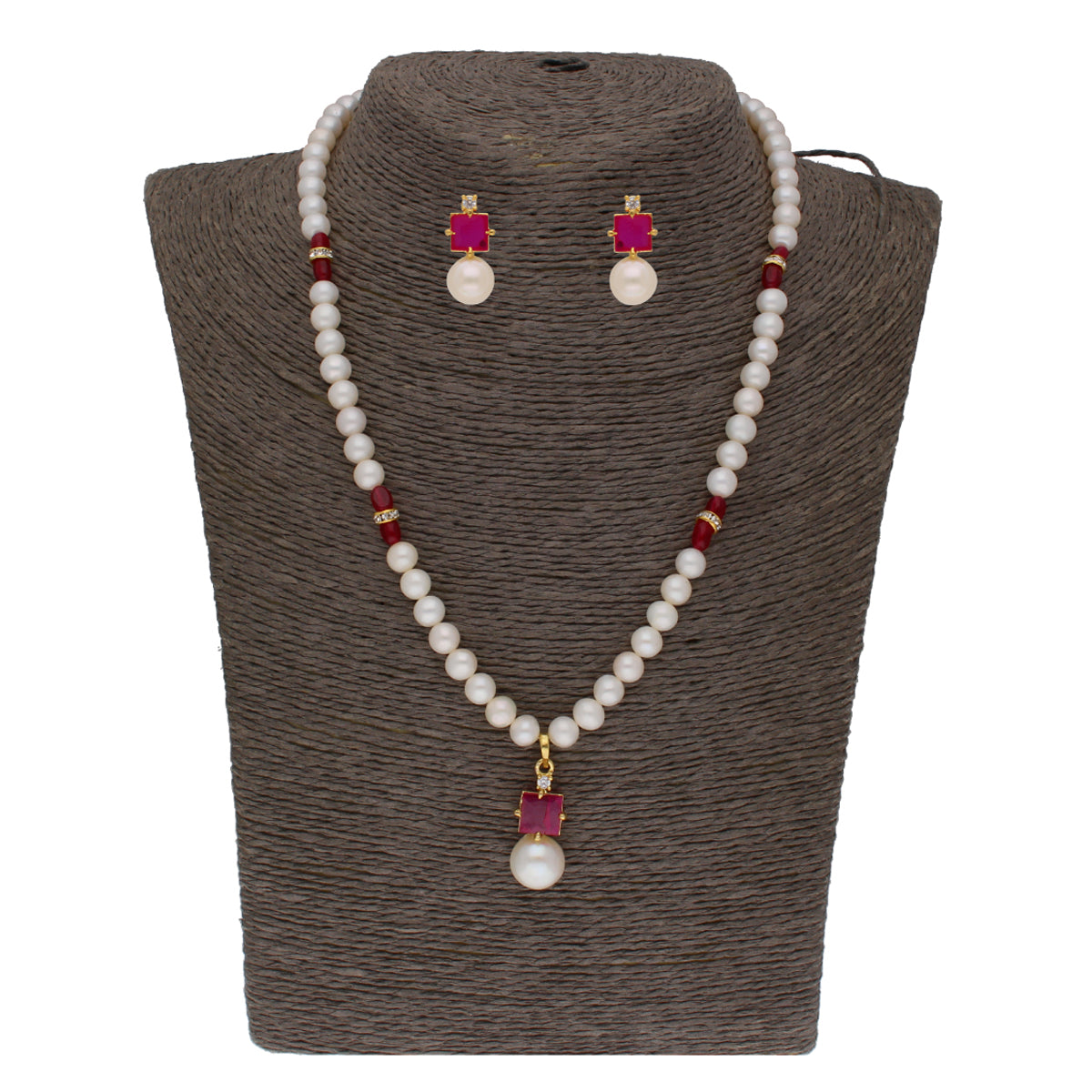 J Pearls Classic Red Pearl Pendant Set - Real Pearl Jewelry | Grocsy