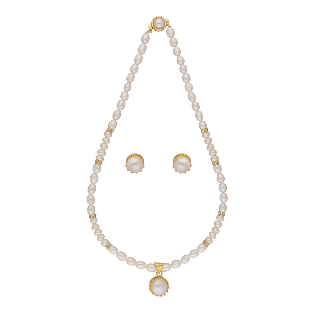 J Pearls Single String Fashionable Pearl Set - Real Pearl Jewelry