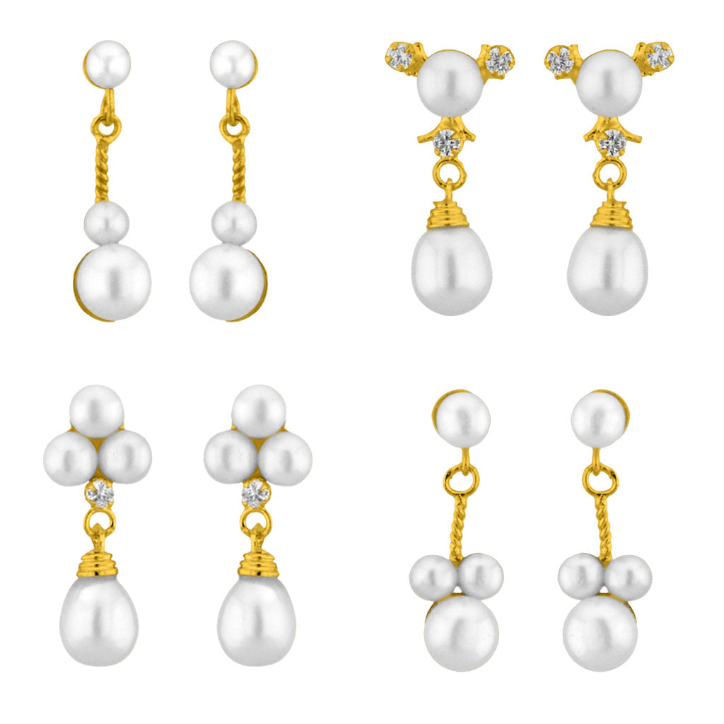 J Pearls Classic Pearl Earrings Combo - Real Pearl Jewelry | Grocsy