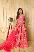 Aayaa Designer Printed Silk Embroidery Kids Lehenga Choli - Pink | Grocsy