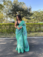Vamsee Vidhi 1 Blue Organza Saree | Grocsy