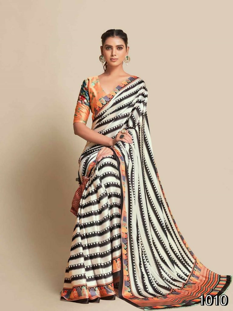 Partywear Designer Black & White Bright Moss Fancy Saree - Durga | Grocsy