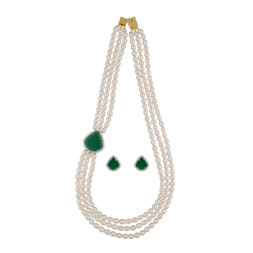J Pearls Badari 3 Lines Pearl Set - Real Pearl Jewelry