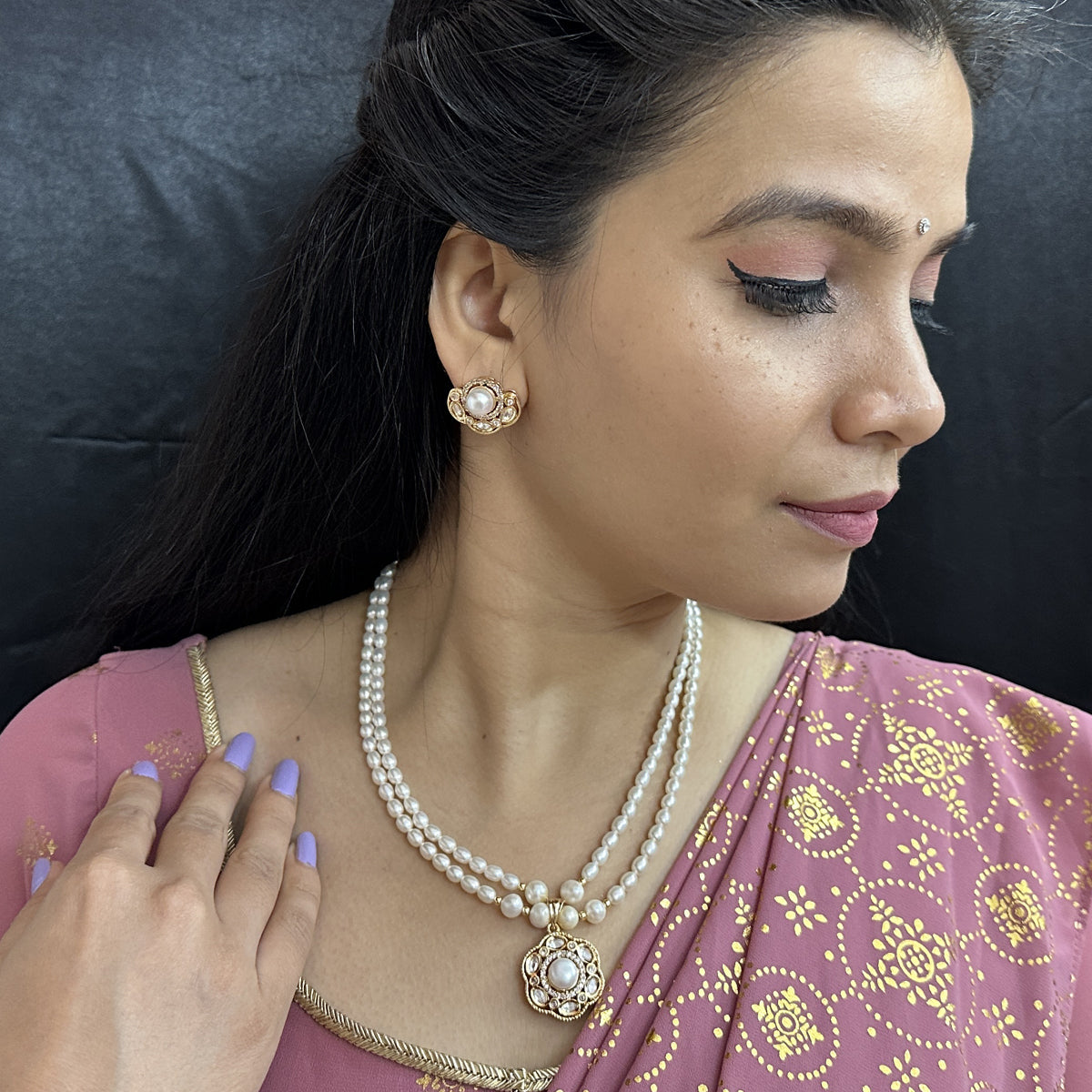 J Pearls Lekha 2 Lines Pearl Necklace | Grocsy
