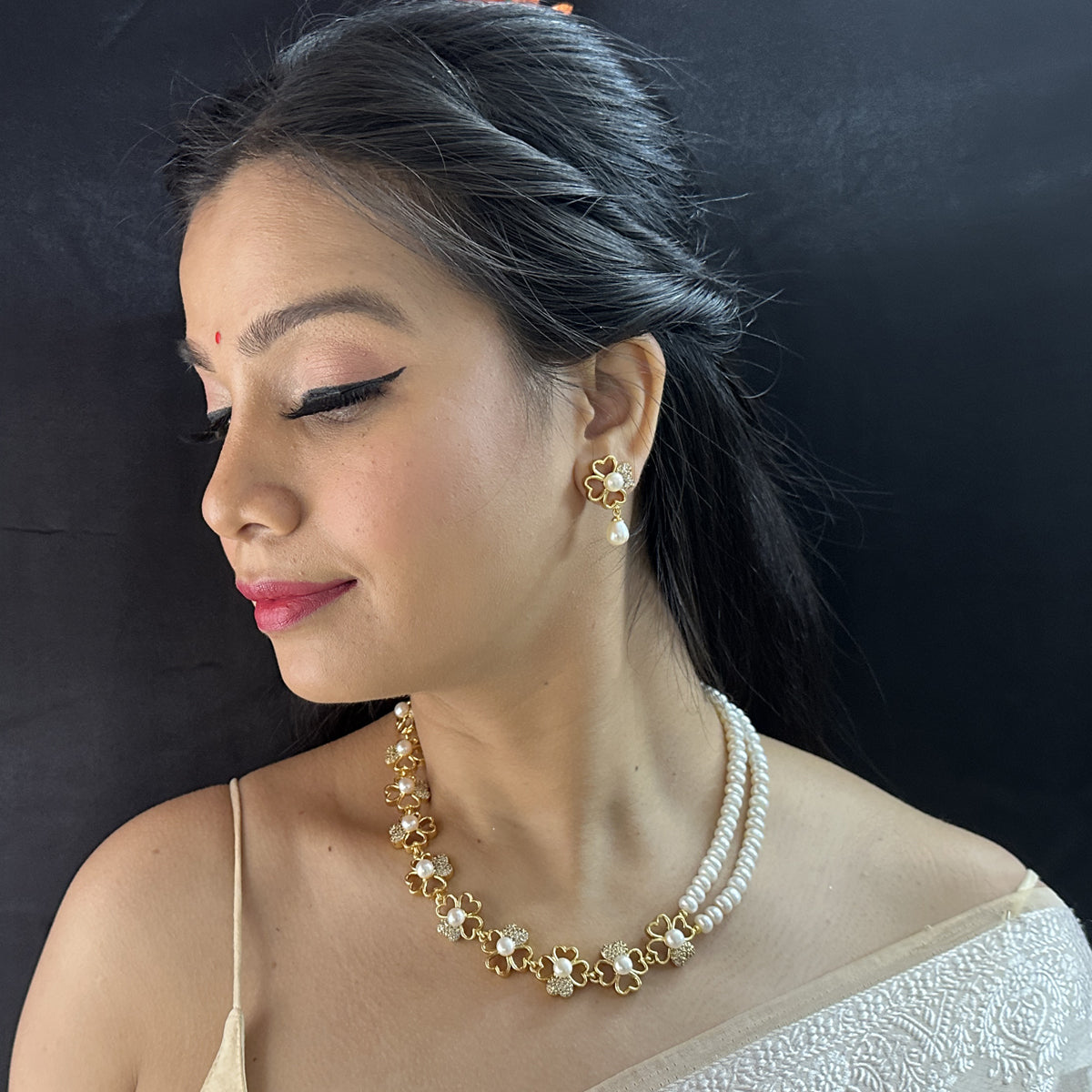 J Pearls Leena 2 Lines Pearl Necklace | Grocsy