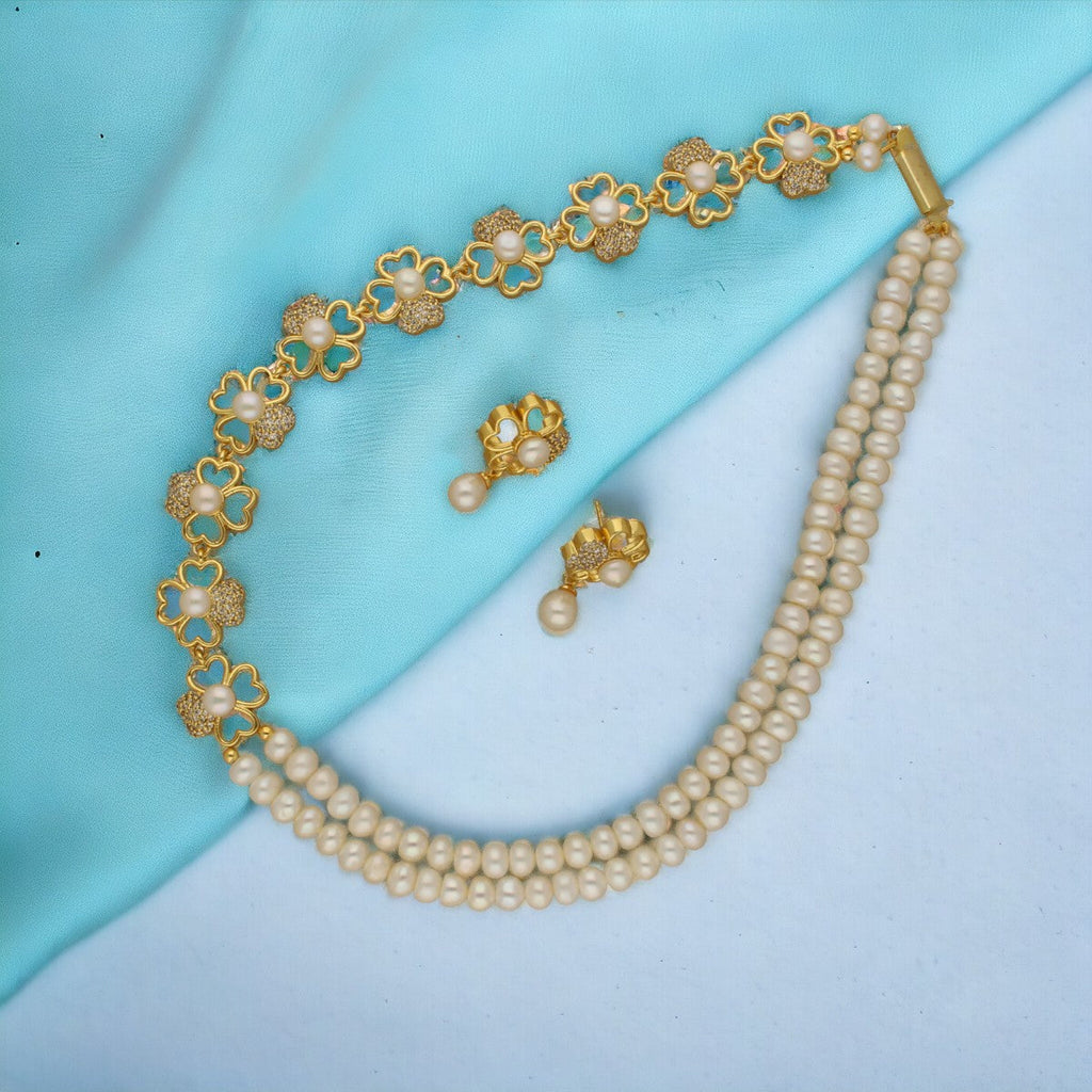 J Pearls Leena 2 Lines Pearl Necklace | Grocsy