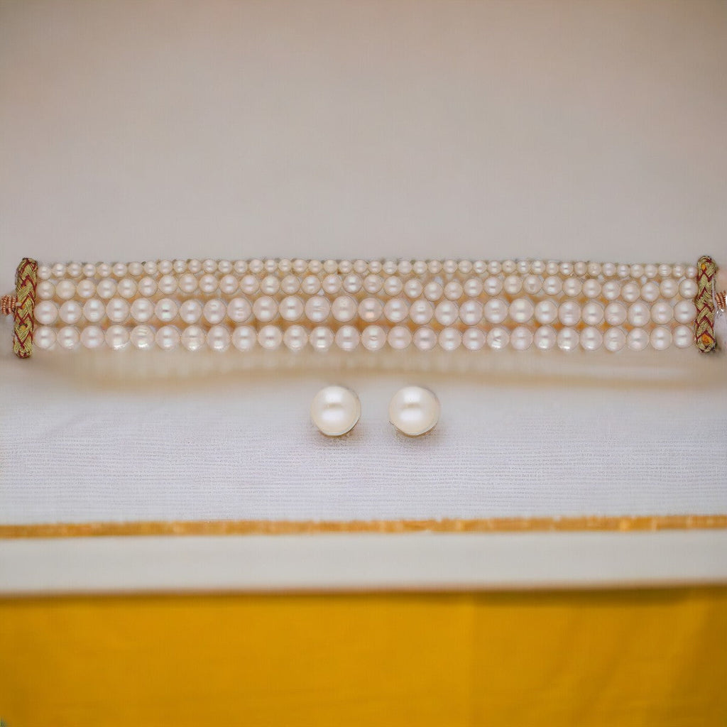 J Pearls Naira 4 Lines Pearl Choker Set | Grocsy