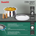 Sumeet Cook Smart TriPly Steel-Aluminium-Steel - 3 Layers Tope with Lid - 22 cm | Grocsy