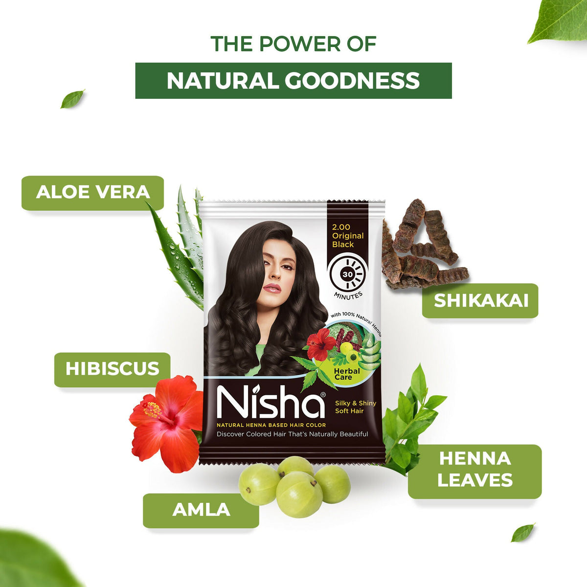 Nisha Henna Based Hair Colour for Women & Men - Original Black (Pack of 10) | Grocsy