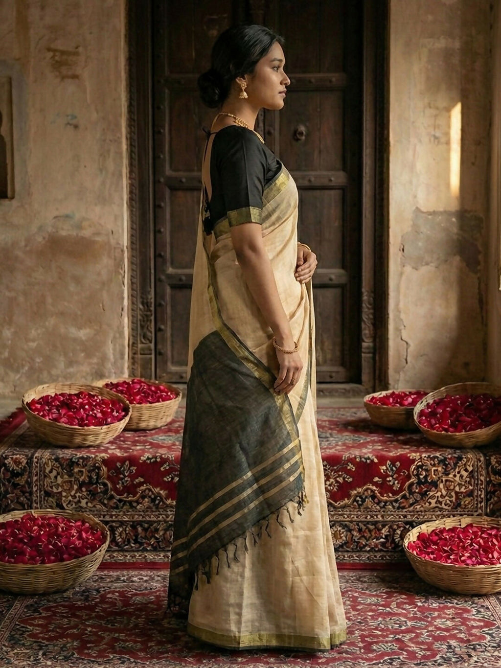Shree Shyam Fashion Beige Cotton Saree | Grocsy