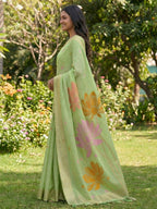 Shree Shyam Fashion Green Linen Cotton Saree | Grocsy