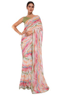 Pink Georgette Sequence Embroidery Saree With Unstitched Blouse Piece - Rajal | Grocsy