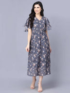 Myshka Women Grey Floral Midi Dress | Grocsy