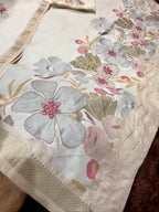 Evanik Off White Tussar Cotton With Hand Mirror Work Saree With Unstitched Blouse | Grocsy