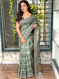Evanik Green Kashmiri Style Digital Printed Saree With Unstitched Blouse | Grocsy