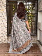 Evanik Grey Kashmiri Style Digital Printed Saree With Unstitched Blouse | Grocsy