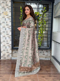 Evanik Grey Kashmiri Style Digital Printed Saree With Unstitched Blouse | Grocsy