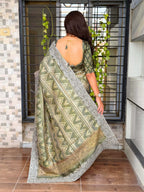 Evanik Pista Kashmiri Style Digital Printed Saree With Unstitched Blouse | Grocsy