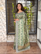 Evanik Pista Kashmiri Style Digital Printed Saree With Unstitched Blouse | Grocsy
