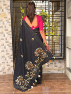 Evanik Black Kashmiri Style Thread Embroidered Work Saree With Unstitched Blouse | Grocsy