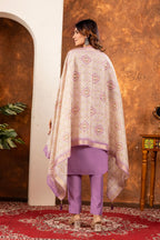 Lorenvalley Fashion Lavender Marina Silk Multi Embroidery Thread with Hand work Kurta Pant Dupatta | Grocsy