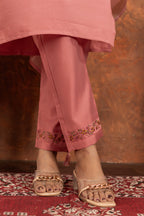 Lorenvalley Fashion Peach Marina Silk Multi Embroidery Thread with Hand work Kurta Pant Dupatta | Grocsy