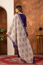 Lorenvalley Fashion Purple Marina Silk Multi Embroidery Thread with Hand work Kurta Pant Dupatta | Grocsy