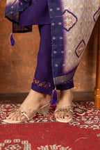 Lorenvalley Fashion Purple Marina Silk Multi Embroidery Thread with Hand work Kurta Pant Dupatta | Grocsy