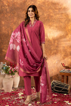 Lorenvalley Fashion Gajari Roman Silk Embroidery Sequins with Hand work Kurta Pant Dupatta | Grocsy