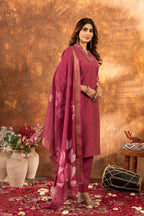 Lorenvalley Fashion Gajari Roman Silk Embroidery Sequins with Hand work Kurta Pant Dupatta | Grocsy