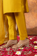 Lorenvalley Fashion Mustard Roman Silk Embroidery Sequins with Hand work Kurta Pant Dupatta | Grocsy
