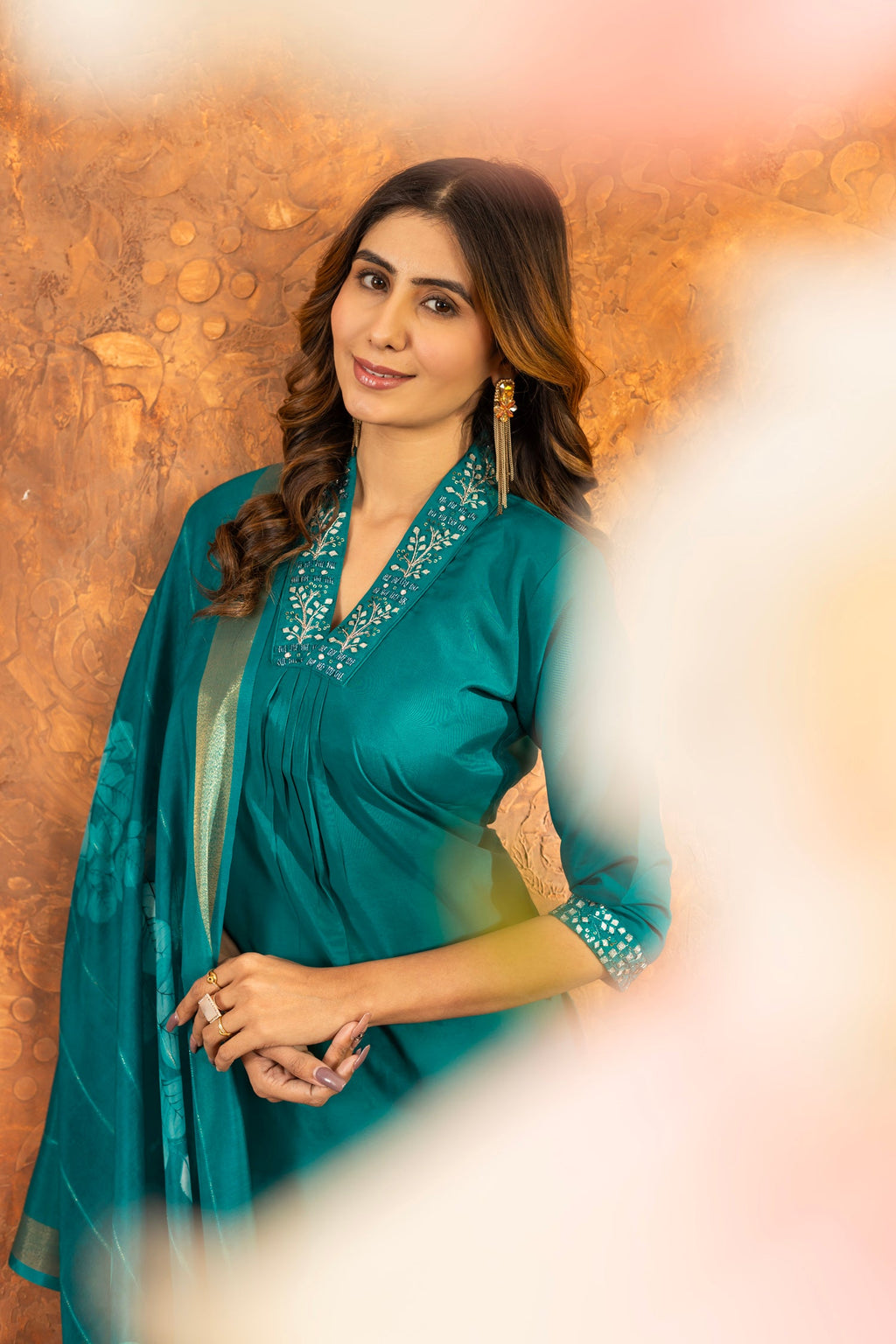 Lorenvalley Fashion Rama Roman Silk Embroidery Sequins with Hand work Kurta Pant Dupatta | Grocsy