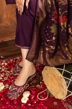 Lorenvalley Fashion Wine Marina Silk Multi Embroidery Thread with Hand work Kurta Pant Dupatta | Grocsy